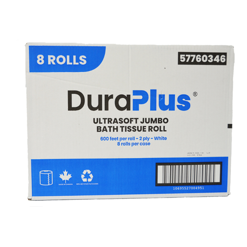 DuraPlus® UltraSoft Jumbo Bath Tissue, 2Ply, White, 8 Rolls/Case