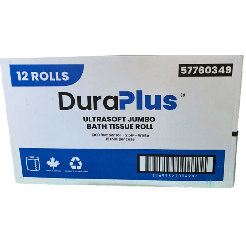 DuraPlus® Universal Jumbo Bathroom Tissue, 2-Ply, White, 1000', 12 Rolls/Case