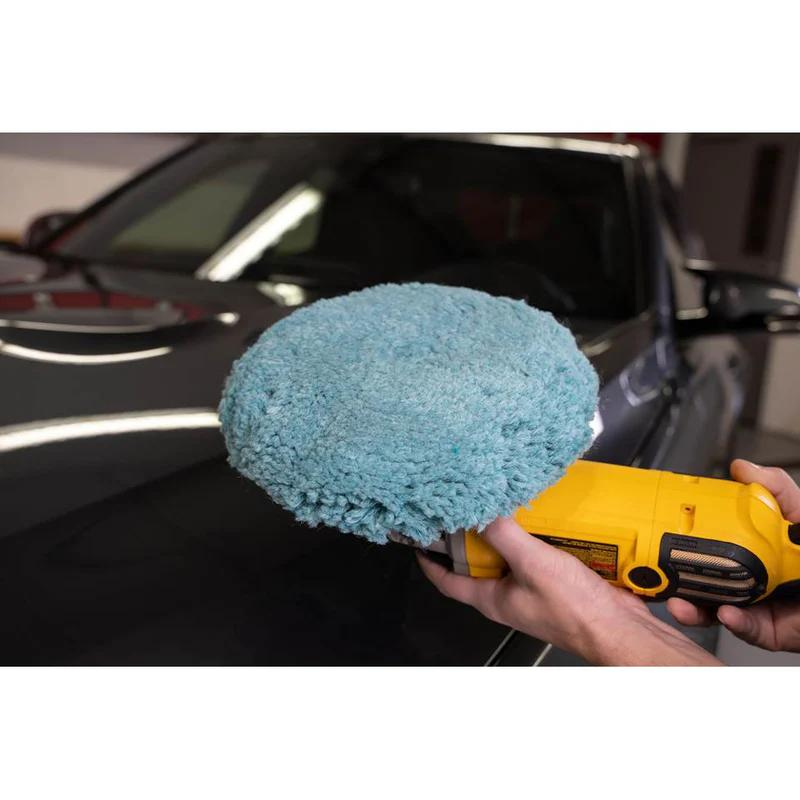 Wool Pad, Single Sided, Hook & Loop, Green - Light Cut 9"