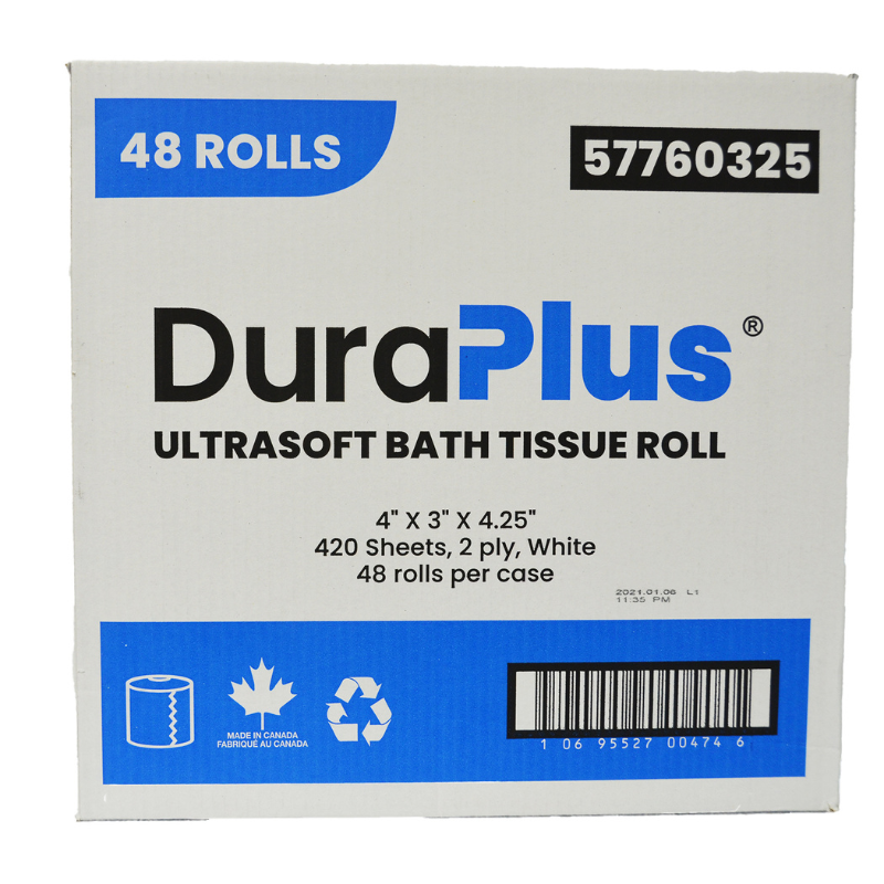 DuraPlus® Bathroom Tissue, 2-Ply, White, 48 Rolls/Case, 420 Sheets/Roll, Made in Canada