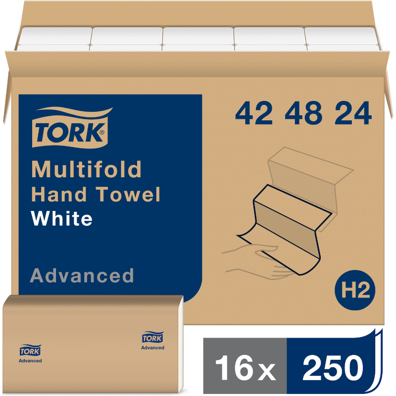 Tork® Advanced Multifold Hand Towel, 3-Panel, 1-Ply, 250 Towels/Pack, 16 Packs/Case