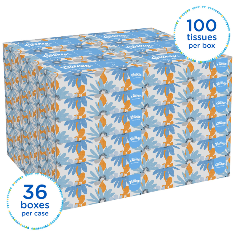 Kleenex® Professional Facial Tissue - Flat Box, 2-Ply, White, 100 Sheets/Box, 36 boxes/case