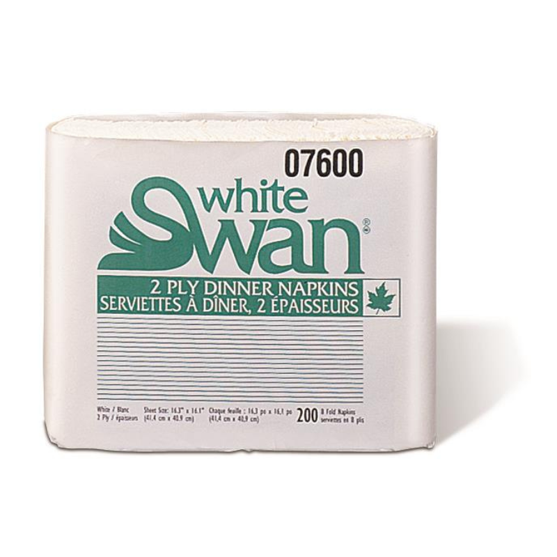 White Swan Dinner Napkins, 2-Ply, 12 packs/case, 200 napkins/pack