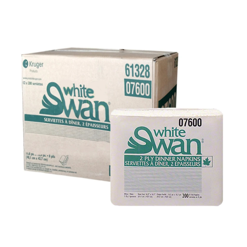 White Swan Dinner Napkins, 2-Ply, 12 packs/case, 200 napkins/pack
